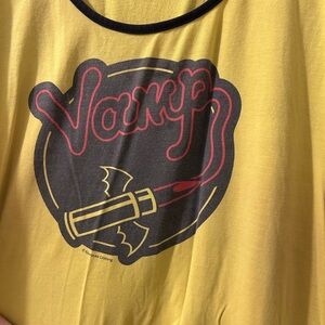 Sourpuss Yellow Tee with Black and Red Vamp Graphic